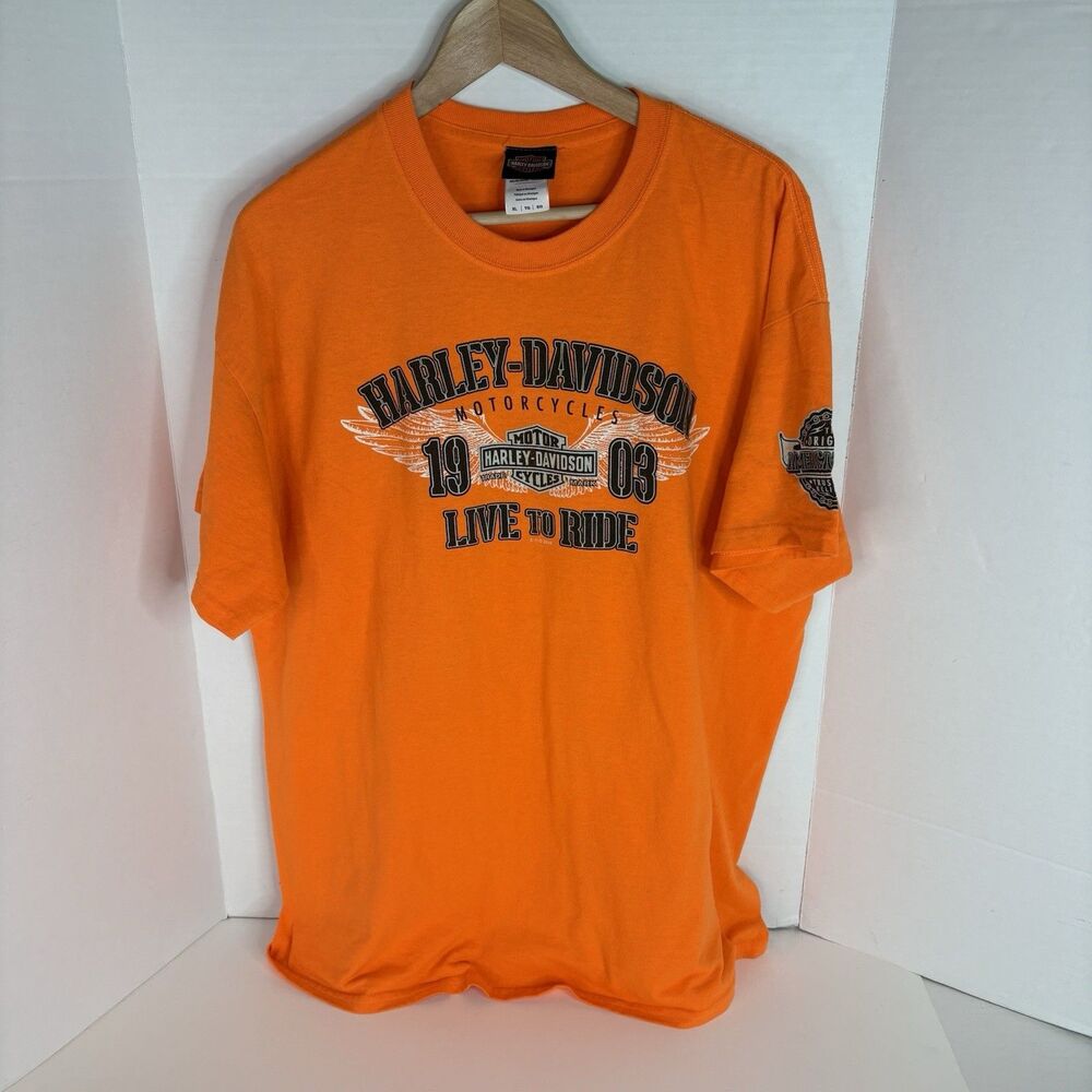 Harley Davidson Graphic T Shirt, XL, Orange, Six Bends Ft Myers FL, Logo, Biker